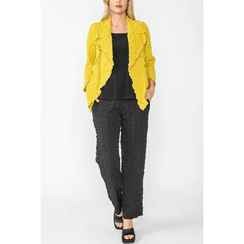 IC by Connie K Collection Women’s Mustard Yellow Bubble Check Merrow Detail Open